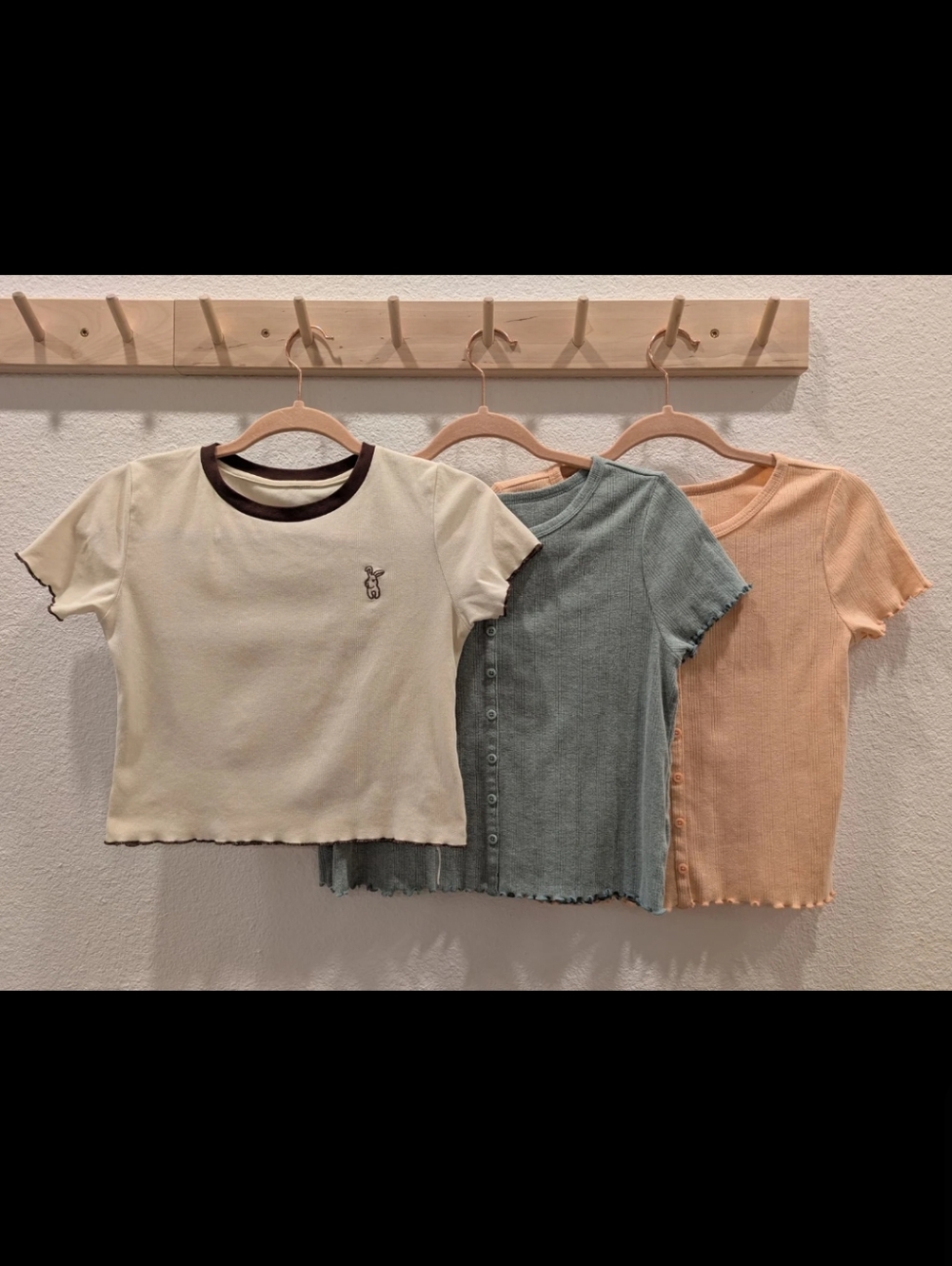 14-16, XS Baby Tees - Bunny Embroidery ringer, Ribbed Pointelle